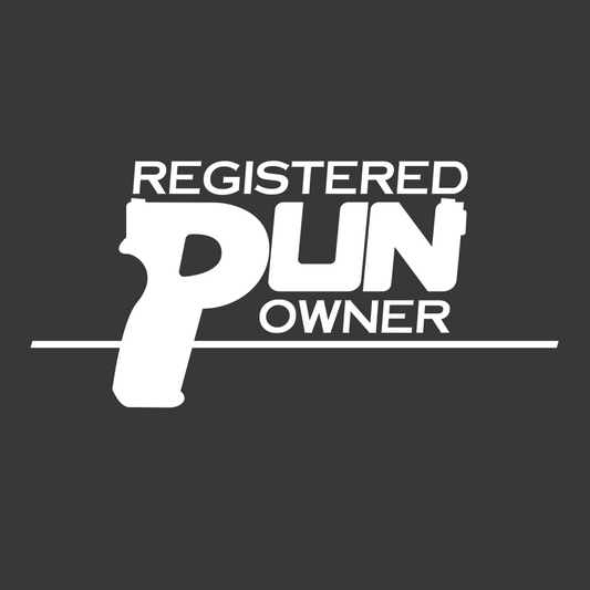 White text 'REGISTERED PUN OWNER' on a black background