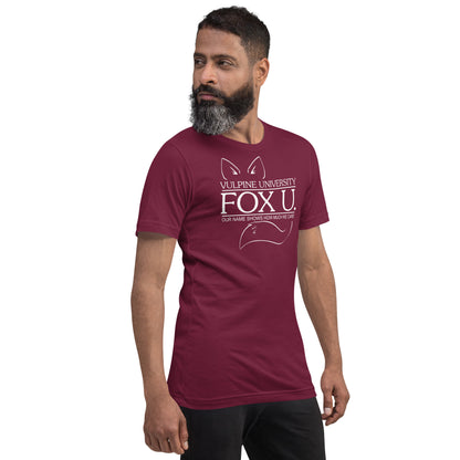 Man in maroon Fox U t-shirt