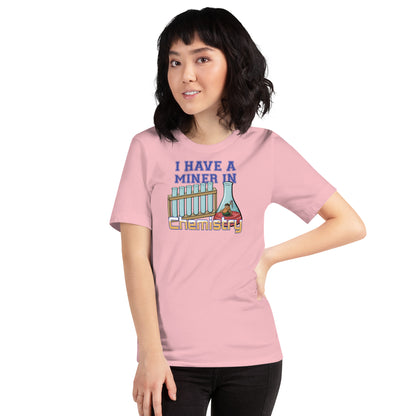 Woman in pink Miner in Chemistry t-shirt