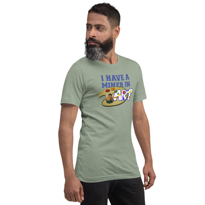 Man in sage green Miner in Art t-shirt
